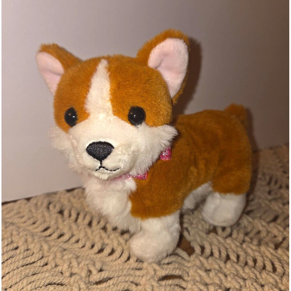 American Girl Mini Corgi Dog Plush Brown/White Pink Washable HRR32
